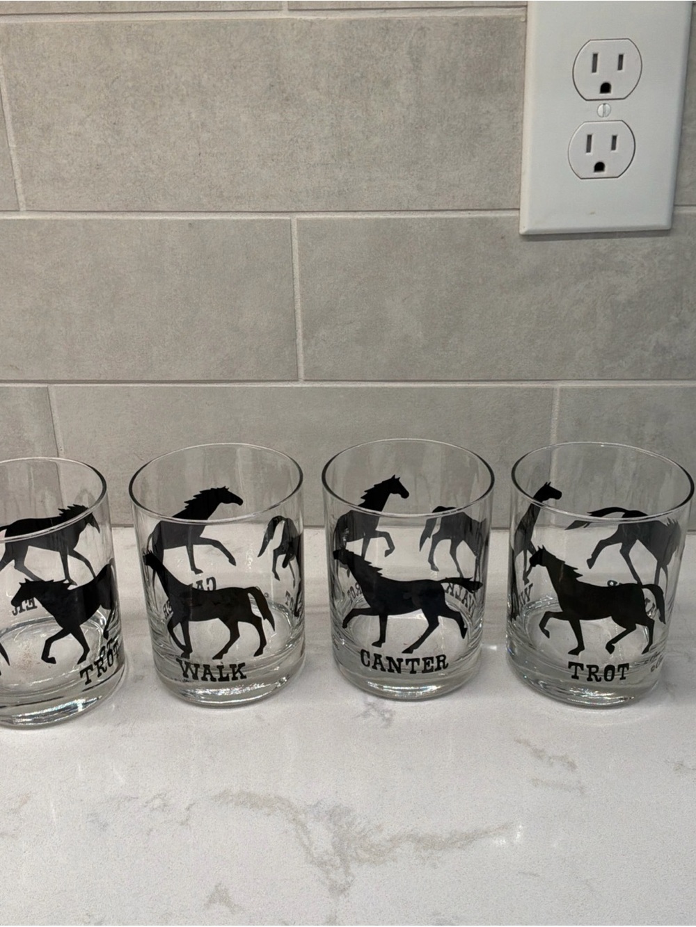 Vintage MCM Cera Black Horse Lowball Drinking Glasses 4 Western EUC